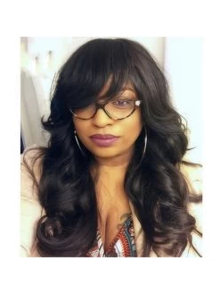 150 Density Human Hair Lace Front Wig With Bangs Baby Hair
