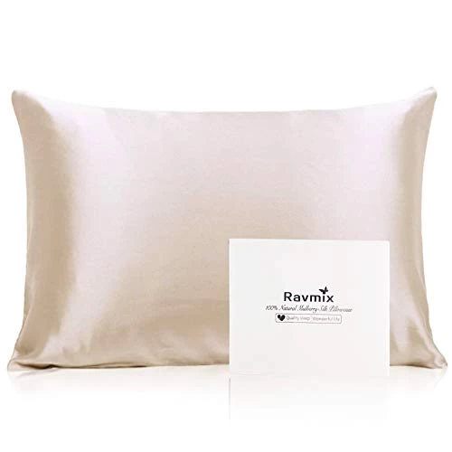 Ravmix Silk Pillowcase For Hair And Skin With Hidden Zipper, Both Sides 21Momme Silk, 1PCS, Standard Size 20×26inches, Beige 1 Ravmix Silk Pillowcase For Hair And Skin With Hidden Zipper, Both Sides 21Momme Silk, 1PCS, Standard Size 20×26inches, Beige