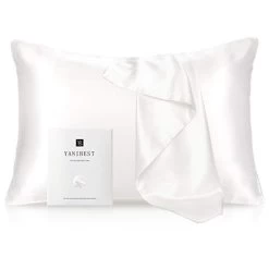 YANIBEST Silk Pillowcase For Hair And Skin 22 Momme 600 Thread Count 100% Mulberry Silk Bed Pillowcase With Hidden Zipper, 1 Pack King Size Pillow Case White