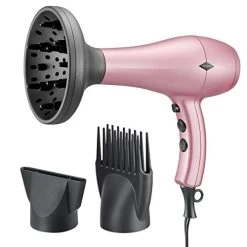 NITION Negative Ions Ceramic Hair Dryer With Diffuser Attachment,Ionic Blow Dryer Quick Drying,1875 Watt 2 Speed / 3 Heat Settings,Cool Shot Button,Lightweight,Rose Pink