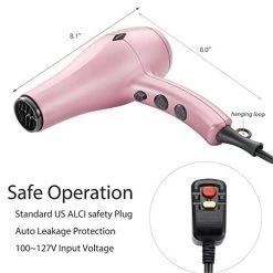 NITION Negative Ions Ceramic Hair Dryer With Diffuser Attachment,Ionic Blow Dryer Quick Drying,1875 Watt 2 Speed / 3 Heat Settings,Cool Shot Button,Lightweight,Rose Pink -Boutique Wig Shop 413wstummgL