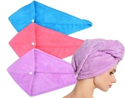 HOPESHINE Hair Towel Twist Women’s Soft Shower Towels For Hair Turban Wrap Drying Head Towels Great Gift For Women (Blue+Purple+Rose Red 3-Pack)