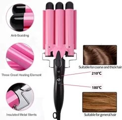 MODVICA 3 Barrel Curling Iron Wand 26mm Hair Waver Temperature Adjustable Ceramic Hair Curling Iron (Pink) -Boutique Wig Shop 414u7SIUSqL