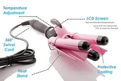 Alure Three Barrel Curling Iron Wand With LCD Temperature Display – 1 Inch Ceramic Tourmaline Triple Barrels, Dual Voltage Crimp -Boutique Wig Shop 4153Vwjd mL