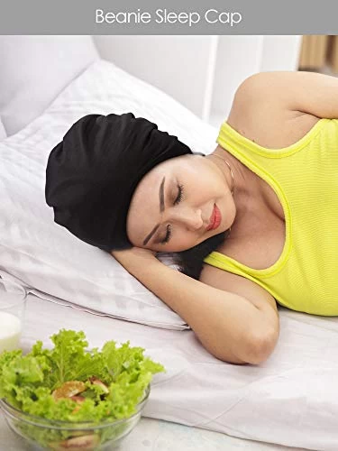 SATINIOR 3 Pieces Sleep Caps For Women Satin Beanie Lined Sleep Hat Chemo Headwear For Women Sleeping Hair Cap (Black, Gray, Pink) 7 SATINIOR 3 Pieces Sleep Caps For Women Satin Beanie Lined Sleep Hat Chemo Headwear For Women Sleeping Hair Cap (Black, Gray, Pink) - Image 7