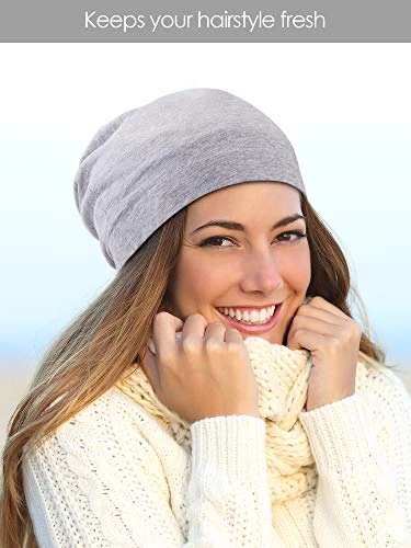 SATINIOR 3 Pieces Sleep Caps For Women Satin Beanie Lined Sleep Hat Chemo Headwear For Women Sleeping Hair Cap (Black, Gray, Pink) 3 SATINIOR 3 Pieces Sleep Caps For Women Satin Beanie Lined Sleep Hat Chemo Headwear For Women Sleeping Hair Cap (Black, Gray, Pink) - Image 3