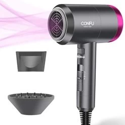 Ionic Hair Dryer, CONFU 1600W Portable Lightweight Blow Dryer, Fast Drying Negative Ion Hairdryer Blowdryer, 3 Heat Settings & Infinity Speed, With Diffuser And Concentrator Nozzle For Home & Travel