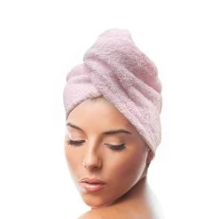 KEEPOZ Hair Towel Wrap Quick Dry 100% Cotton Super Absorbent Turban Head Wrap For Women With Button, Non Microfiber Anti Frizz Hair Products, Hair Cap For Curly, Long & Thick Hair (Pink, 1 Pc)