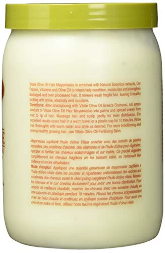 Vitale Olive Oil Hair Mayonnaise 30oz With Oat & Egg Protein And Vitamins – Good On Color & Thermal Treated Hair – For Dry & Damaged Scalp Men, Women & Kids -Moisturize And Condition 2 Vitale Olive Oil Hair Mayonnaise 30oz With Oat & Egg Protein And Vitamins – Good On Color & Thermal Treated Hair – For Dry & Damaged Scalp Men, Women & Kids -Moisturize And Condition - Image 2