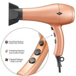 NITION Negative Ions Ceramic Hair Dryer With Diffuser Attachment Ionic Blow Dryer Quick Drying,1875 Watt 2 Speed / 3 Heat Settings,Cool Shot Button,Lightweight,Champagne Gold -Boutique Wig Shop 41KtkNNV5VL