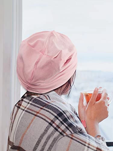 SATINIOR 3 Pieces Sleep Caps For Women Satin Beanie Lined Sleep Hat Chemo Headwear For Women Sleeping Hair Cap (Black, Gray, Pink) 5 SATINIOR 3 Pieces Sleep Caps For Women Satin Beanie Lined Sleep Hat Chemo Headwear For Women Sleeping Hair Cap (Black, Gray, Pink) - Image 5