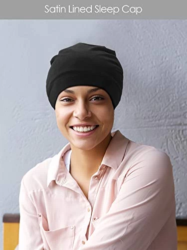 SATINIOR 3 Pieces Sleep Caps For Women Satin Beanie Lined Sleep Hat Chemo Headwear For Women Sleeping Hair Cap (Black, Gray, Pink) 6 SATINIOR 3 Pieces Sleep Caps For Women Satin Beanie Lined Sleep Hat Chemo Headwear For Women Sleeping Hair Cap (Black, Gray, Pink) - Image 6