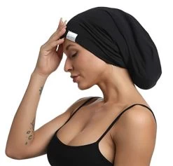 SAYMRE Satin Lined Bonnet Silky Hair Wrap Large Sleep Cap – Adjustable Beanie Slouchy Hats Bonnets For Women Curly Long Hair (X-Large, Pure Black) -Boutique Wig Shop 41bu0UJaDHL