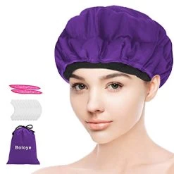 Flaxseed Deep Conditioning Heat Cap – Boloye Cordless 100% Safe Microwave Hot Cap For Natural Curly Textured Hair Care, Drying, Styling, Curling, Universal Size (10 PCS One-time Shower Cap) (Purple)