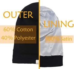 SAYMRE Satin Lined Bonnet Silky Hair Wrap Large Sleep Cap – Adjustable Beanie Slouchy Hats Bonnets For Women Curly Long Hair (X-Large, Pure Black) -Boutique Wig Shop 41gNynquW2BL