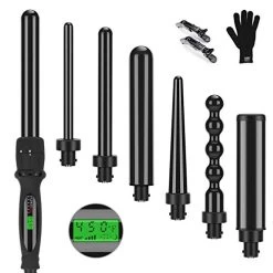 PARWIN PRO BEAUTY 7 In 1 Curling Iron Wand Set,Dual Voltage Curling Wand With 7 Interchangeable Diamond Ceramic Hair Curler Wands With LCD Temperature Control Auto Shut Off Black