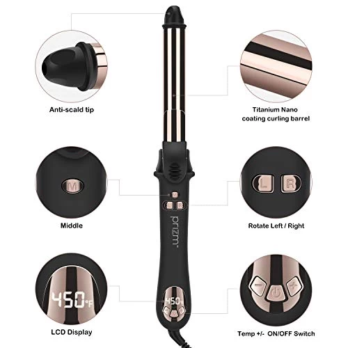 Prizm 1 Inch Wavy Professional Rotating Curling Iron, Nano Titanium Auto Spin Curling Wand Hair Curler With 11 Adjustable Temps 250°F To 450°F, Anti-Scald & Dual Voltage 6 Prizm 1 Inch Wavy Professional Rotating Curling Iron, Nano Titanium Auto Spin Curling Wand Hair Curler With 11 Adjustable Temps 250°F To 450°F, Anti-Scald & Dual Voltage - Image 6