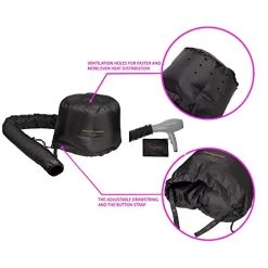 Hair Dryer Bonnet W/A Headband Integrated That Reduces Heat Around Ears & Neck – Hair Dryer Hooded Diffuser Cap For Curly, Speeds Up Drying Time, Safety Deep Conditioning At Home – Portable, Large -Boutique Wig Shop 41srlZPRQqL