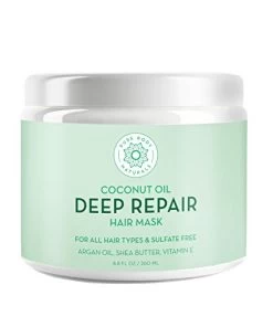 Pure Body Naturals Coconut Oil Hair Mask, Deep Conditioning Hair Treatment For Dry Damaged And Color Treated Hair, Sulfate Free Hair Conditioner, Moisturizes, Repairs, 8.8 Fl Oz