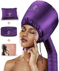 Eleganty Soft Bonnet Hood Hairdryer Attachment With Headband That Reduces Heat Around Ears And Neck To Enjoy Long Sessions – Used For Hair Styling, Deep Conditioning And Hair Drying (Purple)