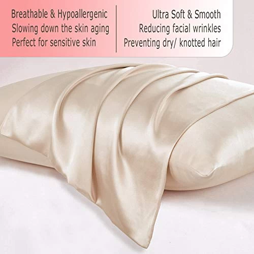 Ravmix Silk Pillowcase For Hair And Skin With Hidden Zipper, Both Sides 21Momme Silk, 1PCS, Standard Size 20×26inches, Beige 2 Ravmix Silk Pillowcase For Hair And Skin With Hidden Zipper, Both Sides 21Momme Silk, 1PCS, Standard Size 20×26inches, Beige - Image 2