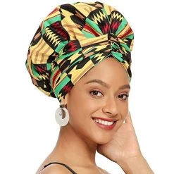 Satin Bonnet For Black Women Satin Lined Headwrap, Silk Bonnet For Curly Hair Bonnet For Sleeping Ankara African Print Head Scarf Head Wrap (Yellow)