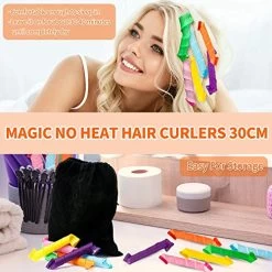 36 Pieces No Heat Hair Curlers Spiral Curl Styling Kit Spiral Curlers Hair Roller Curler For Extra Long Hair Most Kinds Of Hairstyles (Pink, Blue, Yellow, Green, Orange, Purple, 30 Cm/ 12 Inch) -Boutique Wig Shop 514wGuyCYQL