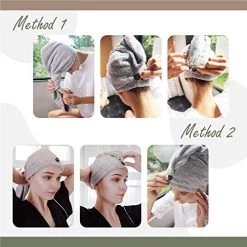 MyHomeBody Hair Towel Wrap | Luxury Rapid-Dry Hair-Drying Turban | Ultra Soft And Quick Drying Absorbent Charcoal Fiber, With Coconut Shell Button – Gray -Boutique Wig Shop 5163TM4JJLL