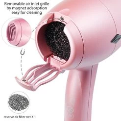 NITION Negative Ions Ceramic Hair Dryer With Diffuser Attachment,Ionic Blow Dryer Quick Drying,1875 Watt 2 Speed / 3 Heat Settings,Cool Shot Button,Lightweight,Rose Pink -Boutique Wig Shop 51A017aJDEL