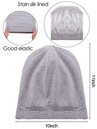 SATINIOR 3 Pieces Sleep Caps For Women Satin Beanie Lined Sleep Hat Chemo Headwear For Women Sleeping Hair Cap (Black, Gray, Pink) 2 SATINIOR 3 Pieces Sleep Caps For Women Satin Beanie Lined Sleep Hat Chemo Headwear For Women Sleeping Hair Cap (Black, Gray, Pink) - Image 2