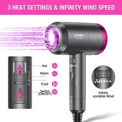 Ionic Hair Dryer, CONFU 1600W Portable Lightweight Blow Dryer, Fast Drying Negative Ion Hairdryer Blowdryer, 3 Heat Settings & Infinity Speed, With Diffuser And Concentrator Nozzle For Home & Travel -Boutique Wig Shop 51JVAdORkyL