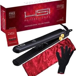 HSI Professional Glider Ceramic Flat Iron Hair Straightener – Pro Hairstyling Tool Plus Hair Treatment Pouch & Glove – Adjustable Temperature Even Heat Distribution For Straightening And Curling Hair