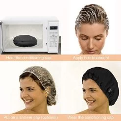 Deep Conditioning Heat Cap, Mifine Deep Steamer Hair Heat Cap, Natural Cotton Cordless Caps With Flaxseed, Microwavable Hot Cap For Steam Hair, With 10 PCS Disposable Shower Caps (Black) -Boutique Wig Shop 51MMj0HDfXL