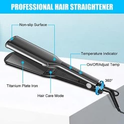 Bcway Professional Hair Straightener, 2.16” Extra-Large Floating Titanium Flat Iron For Hair, 30s Instant Heating Straightening Iron With 5 Adjustable Temp, Anti-Static Hair Iron For All Hair Types -Boutique Wig Shop 51NuA7Zz2BrL