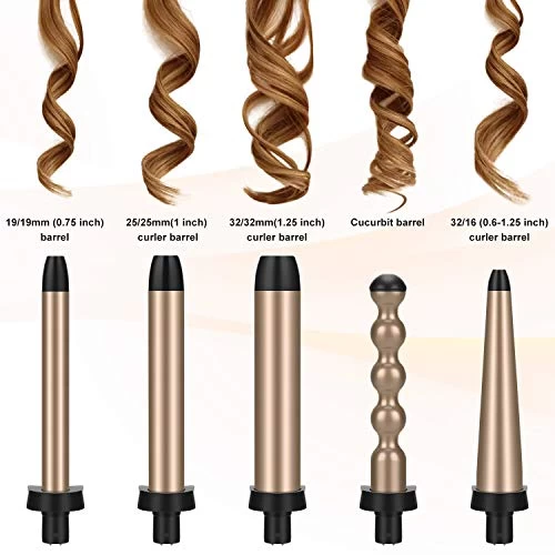 Prizm 5-in-1 Curling Iron Wand Set, LED Display, 11 Temp Settings, 0.6 To 1.25 Inch Interchangeable Tourmaline Ceramic Barrels, Hair Curler For Wavy/Air Bang/Ringlet/Spiral With Heat Resistant Glove 3 Prizm 5-in-1 Curling Iron Wand Set, LED Display, 11 Temp Settings, 0.6 To 1.25 Inch Interchangeable Tourmaline Ceramic Barrels, Hair Curler For Wavy/Air Bang/Ringlet/Spiral With Heat Resistant Glove - Image 3