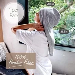 MyHomeBody Hair Towel Wrap | Luxury Rapid-Dry Hair-Drying Turban | Ultra Soft And Quick Drying Absorbent Charcoal Fiber, With Coconut Shell Button – Gray -Boutique Wig Shop 51UHy8P02BEL