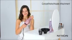 NITION Negative Ions Ceramic Hair Dryer With Diffuser Attachment,Ionic Blow Dryer Quick Drying,1875 Watt 2 Speed / 3 Heat Settings,Cool Shot Button,Lightweight,Rose Pink -Boutique Wig Shop 51VgWUBtTEL