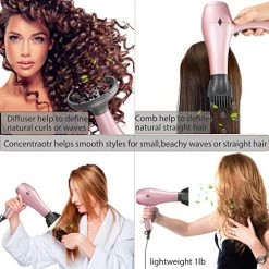 NITION Negative Ions Ceramic Hair Dryer With Diffuser Attachment,Ionic Blow Dryer Quick Drying,1875 Watt 2 Speed / 3 Heat Settings,Cool Shot Button,Lightweight,Rose Pink -Boutique Wig Shop 51W2HSWCFgL