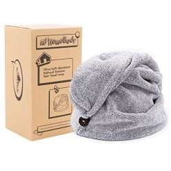 MyHomeBody Hair Towel Wrap | Luxury Rapid-Dry Hair-Drying Turban | Ultra Soft And Quick Drying Absorbent Charcoal Fiber, With Coconut Shell Button – Gray