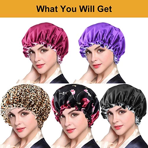5pcs Satin Bonnet Silk Bonnet For Sleeping, Bonnets For Black Women Hair Bonnet For Sleeping Silk Sleep Cap, Double Layer Adjustable Bonnet For Curly Hair 4 5pcs Satin Bonnet Silk Bonnet For Sleeping, Bonnets For Black Women Hair Bonnet For Sleeping Silk Sleep Cap, Double Layer Adjustable Bonnet For Curly Hair - Image 4