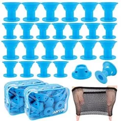 80 Pcs Magic Silicone Hair Rollers Curlers With Hairnet Include 40pcs Large Silicone Curlers 40pcs Small Silicone Curlers (blue)
