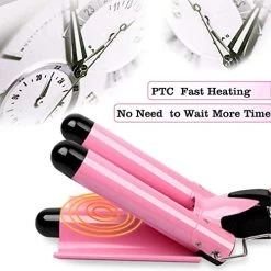 3 Barrel Curling Iron Wand Dual Voltage Hair Crimper With LCD Temp Display – 1 Inch Ceramic Tourmaline Triple Barrels, Temperature Adjustable Portable Hair Waver Heats Up Quickly (Pink) -Boutique Wig Shop 51wri0qiKTL
