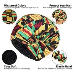 Satin Bonnet For Black Women Satin Lined Headwrap, Silk Bonnet For Curly Hair Bonnet For Sleeping Ankara African Print Head Scarf Head Wrap (Yellow) -Boutique Wig Shop 61J 4CRTyEL