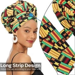 Satin Bonnet For Black Women Satin Lined Headwrap, Silk Bonnet For Curly Hair Bonnet For Sleeping Ankara African Print Head Scarf Head Wrap (Yellow) -Boutique Wig Shop 61h0 AyniJL