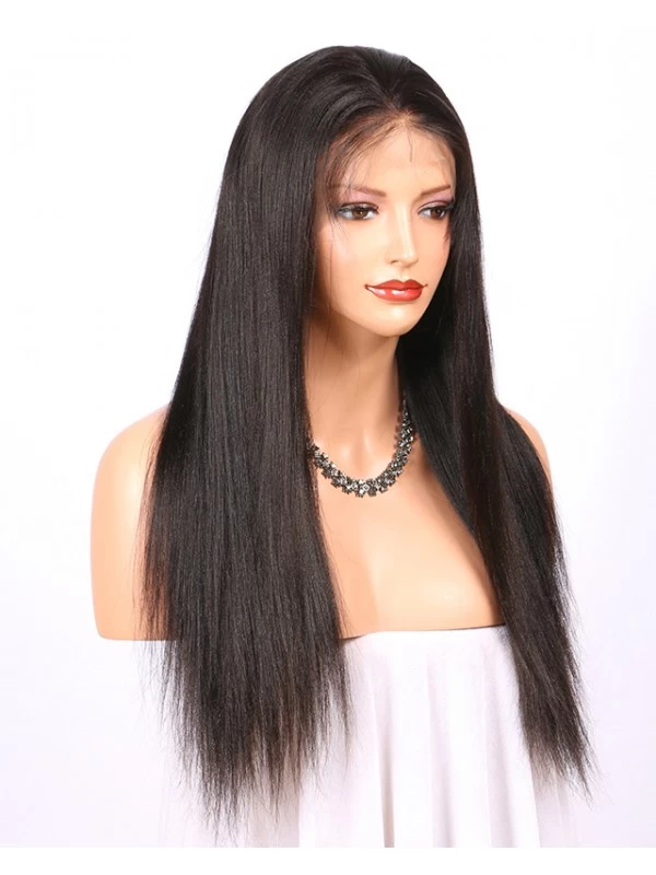 Glueless Full Lace Wigs With Baby Hair Natural Color Brazilian Remy Human Hair Wigs Yaki Straight 130 Density 1 Glueless Full Lace Wigs With Baby Hair Natural Color Brazilian Remy Human Hair Wigs Yaki Straight 130 Density