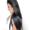 250% Density Lace Front Human Hair Wigs Silky Straight Non-remy Hair Natural Black Color Medium Cap Size