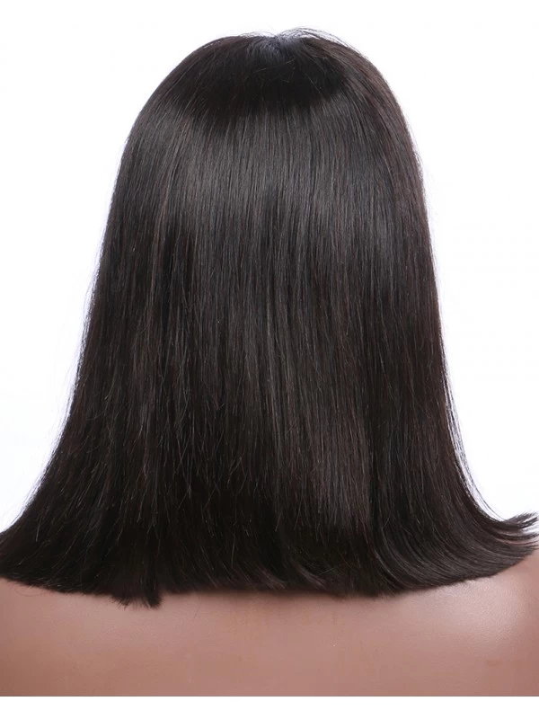 Straight Lace Front Wigs With Bangs Indian Human Hair Bob Natural Color Non-Remy 8-16'' 130denisty For Black Women 4 Straight Lace Front Wigs With Bangs Indian Human Hair Bob Natural Color Non-Remy 8-16'' 130denisty For Black Women - Image 4