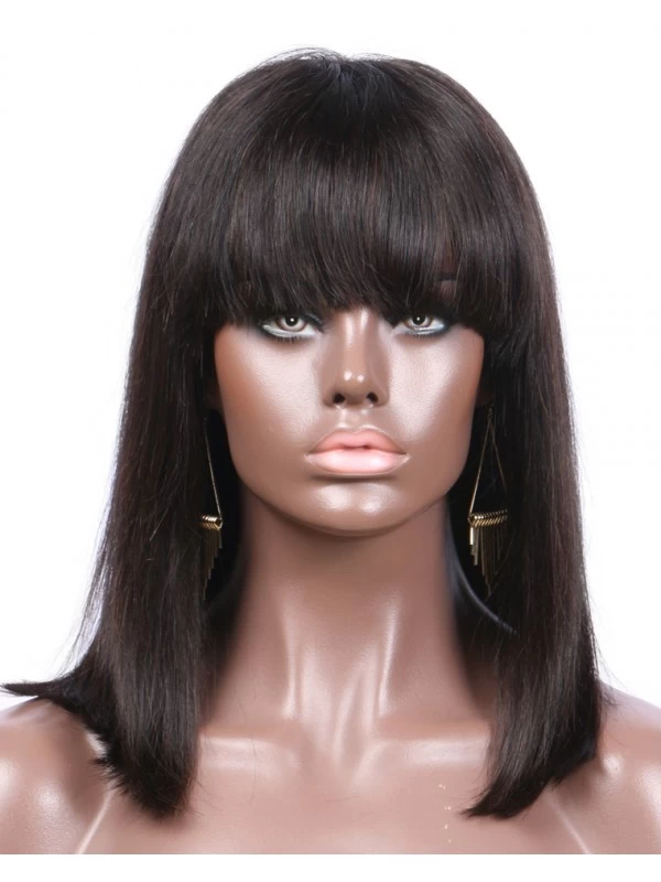 Straight Lace Front Wigs With Bangs Indian Human Hair Bob Natural Color Non-Remy 8-16'' 130denisty For Black Women 1 Straight Lace Front Wigs With Bangs Indian Human Hair Bob Natural Color Non-Remy 8-16'' 130denisty For Black Women