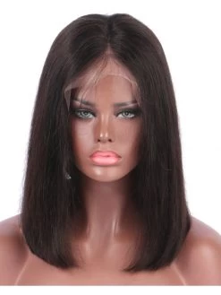 150% Density Short Bob Lace Front Wigs Deep Parting Straight Peruvian Human Hair Non-remy For Black Women