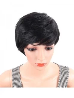 Short Straight Synthetic Wigs Pixie Cut Natural Hair Wig With Bangs For Black Women